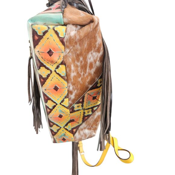 L3 Designs Cowhide Fringed Western Crossbody Bag Brown Yellow One Of A Kind - Picture 5 of 12